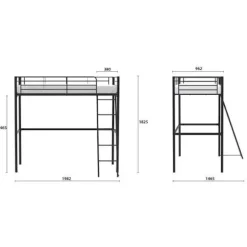 ELIOT børne mezzaninseng i sort metal 90x190cm med boxspring medfølger Svart