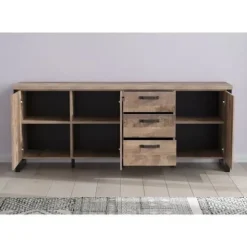 EMILE skænk - Tobaksbrun eg og matsort melamin - 3 låger + 3 skuffer - L214 x D45 x H86 cm - TRENDTEAM Tobaksbrun ek och mattsvart