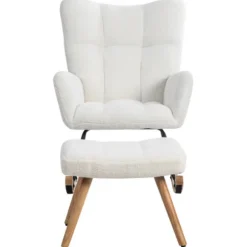 Ergonomisk gyngestol i hvid | Inkluderer fodskammel 49x38x38cm | Robust ramme af gummitræ, bæreevne op til 113 kg White