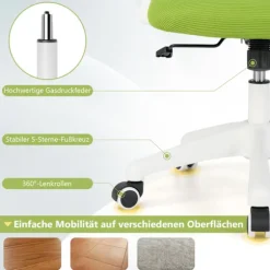 Ergonomisk kontorstol, grøn, opklappelige armlæn, lændestøtte