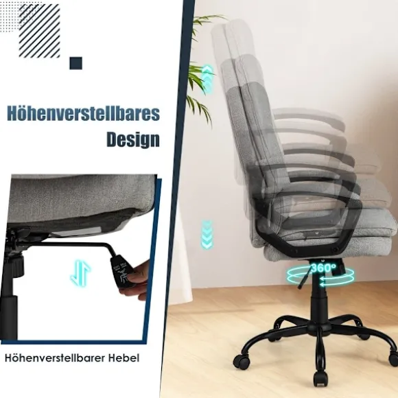 Ergonomisk kontorstol med armlæn og hjul Højdejusterbar drejestol Computerstol