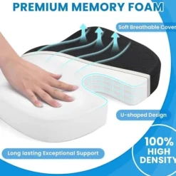 Ergonomisk Siddepude i Memory Foam – langsomt genfjedrende, skridsikker pude til kontor, bil og stol, lindrer iskias, haleben og rygsmerter black