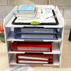 Filpapirarrangør til skrivebord Hvid filholder skrivebordsarrangør stykke postbrevbakke og papirsorteringsdokument bærbar computer opbevaringsstativ til hjemmet O | Fyndiq