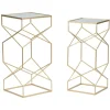 Firkantede borde med glasplade, 2 stk., guldmetal