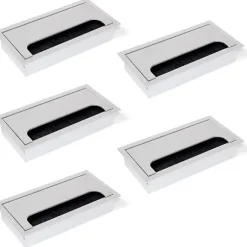 Firkantet Kabelgennemføringsdæksel 160x80mm til Indbygning i Skrivebord, Kabelorganisator til Møbler, Mat Anodiseret Aluminium, Sæt med 5