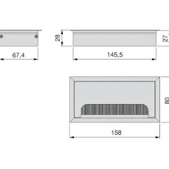 Firkantet Kabelgennemføringsdæksel 160x80mm til Indbygning i Skrivebord, Kabelorganisator til Møbler, Mat Anodiseret Aluminium, Sæt med 5