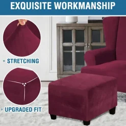 Firkantet pufbetræk, pufbetræk, firkantet fodskammelbeskytterbetræk, opbevaringshokkere, pufbetræk, stræk med elastisk bund, med ægte velour