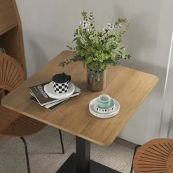 Firkantet spisebord, mørkebrunt, trælook, stålfod