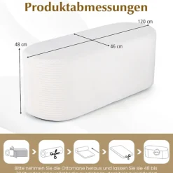 Fløjlsbænk, 120 cm, beige, højdensitetsskum