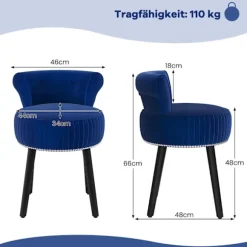 Fløjlsmøbelstol med tuftet ryg og træben, blå