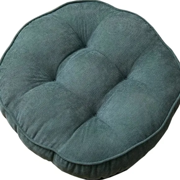 Fløjlsrund stolpude stor solid puf tuftet tyk meditations pude tatami gulv stolpude, 22x22 tommer, mørkegrøn