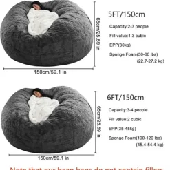 Fluffy sækkestolbetræk til voksne (uden fyld) hvid 180 * 90cm