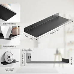 Flydende metalvæghylder 2 stk., sorte væghylder 30 cm brede, flydende hylder, vinylvægbeslag, flydende hylde til fotorammer, dekoration - Pieces