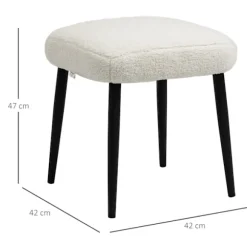 Fodskammel Firkantet skammel/dressing skammel i cashmere look med stålben, til stue/soveværelse, creme, 42x42x47cm