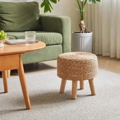 Fodskammel i pastoral stil, sofa-skamler i træ, til soveværelse, stue, soveværelse, 28×28 CM, naturlig farve