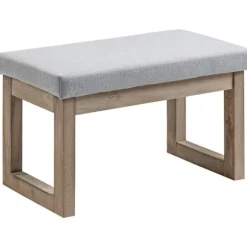 Fodskammel Med Hørlook, Skammel Med Træben, Indgangsbænk Til Stue, Soveværelse, Grå, 68 X 38 X 42 Cm