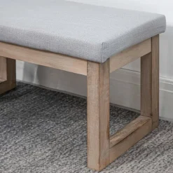 Fodskammel Med Hørlook, Skammel Med Træben, Indgangsbænk Til Stue, Soveværelse, Grå, 68 X 38 X 42 Cm