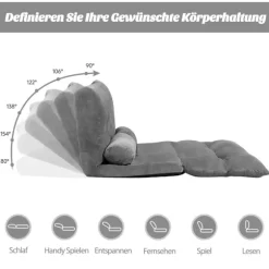Foldbar gulvsovesofa, justerbart ryglæn, grå