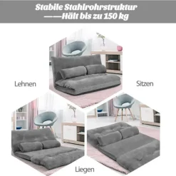 Foldbar gulvsovesofa, justerbart ryglæn, grå