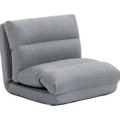 Foldbar gulvstol, med 6-trins justerbart ryglæn, tyk sædepolstring, sengefunktion, hørlook, 70 x 41 x 56 cm, grå