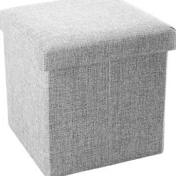Foldbar Ottoman 30x30x30 cm i Alaska Grå - Dekorativ Opbevaringsboks i Linned-look Stof for at Spare Plads - Skammel Bænk Sæde