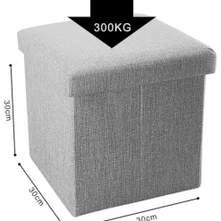 Foldbar Ottoman 30x30x30 cm i Alaska Grå - Dekorativ Opbevaringsboks i Linned-look Stof for at Spare Plads - Skammel Bænk Sæde