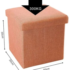 Foldbar puf 30x30x30 cm i mandarinorange Dekorativ opbevaringsboks i linned-look stof for at spare plads Skammel med opbevaring