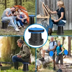 Foldbar Skammel, Let og Stabil, Justerbar Last 180 kg, Udendørs, Vandring, Fiskeri, Grilning, Indendørs, Rejser, Fest (Blå)