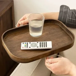 Foldbar sofa arm bakke i træ, robust sofa armlænsbakke arrangør, robust sofa armlænsbord til at spise, drikke, snacks,