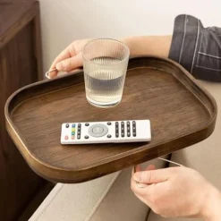 Foldbar sofaarmsbakke i træ, robust sofaarmsstøttebakke, robust sofaarmsstøttebord til at spise, drikke, snacks, fjernbetjening_ryy