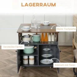 Foldebord med opbevaring, 4 hjul, Lysegrå/Mørkebrun