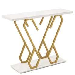 Foyerbord med faux marmorkonsol med justerbare fodpuder i hvid og guld