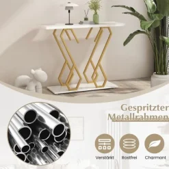 Foyerbord med faux marmorkonsol med justerbare fodpuder i hvid og guld
