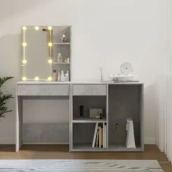 Frisør - Eksklusivt hus - Beton grå - LED USB varm/kold - Ingeniørtræ, stor opbevaring Betonggrå