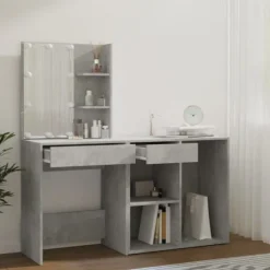 Frisør - Eksklusivt hus - Beton grå - LED USB varm/kold - Ingeniørtræ, stor opbevaring Betonggrå