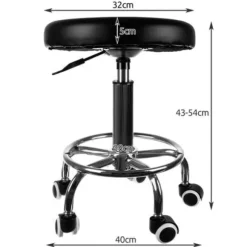 Frisørskammel med fodstøtte, højdejusterbar 43-54 cm, PU-læder Black