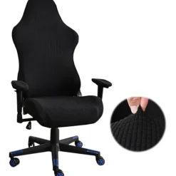 Gaming Stole Betræk Sort Stretch Kontorstol Betræk kompatibel Computer Gaming Skrivebord Racing (Sort)
