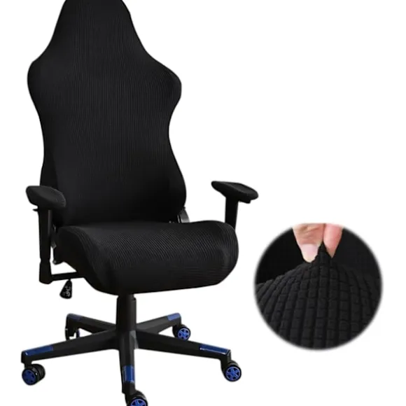 Gaming Stole Betræk Sort Stretch Kontorstol Betræk kompatibel Computer Gaming Skrivebord Racing (Sort)