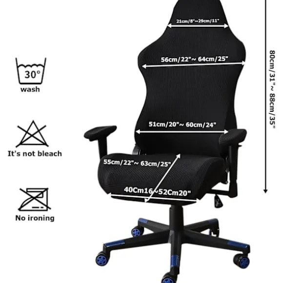 Gaming Stole Betræk Sort Stretch Kontorstol Betræk kompatibel Computer Gaming Skrivebord Racing (Sort)