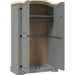 Garderobe - Corona - 2 døre - Massiv oliebehandlet fyr - Stort opbevaringsrum Grå