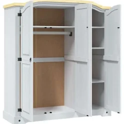 Garderobe - Corona-serie - 3 døre - voksbehandlet fyrretræ & sort metal - kuppeltop Vit