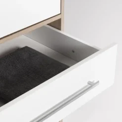 Garderobe - Eg og hvid spånplade - Moderne - Soveværelse - L 144,6 cm Dekor i vit och naturlig ek