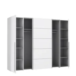 Garderobe - Mat hvid - 2 hængslede døre + 2 skydedøre - L 270,3 x D 61,2 x H 210 cm - NARAGO Matt vit