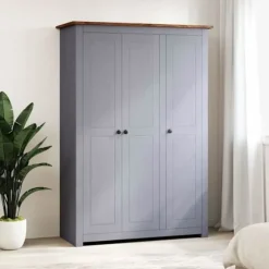 Garderobe - Panama - 3 døre - Massivt fyrretræ - Grå 118 x 50 x 171,5 cm Grå