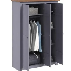 Garderobe - Panama - 3 døre - Massivt fyrretræ - Grå 118 x 50 x 171,5 cm Grå