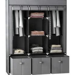 Garderobe Foldbart Stofskab, Foldeskab Med Lynlås, Non-Woven Stof, Mørkegrå, 125X43X162,5Cm