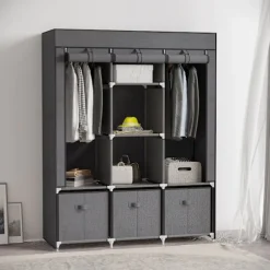 Garderobe Foldbart Stofskab, Foldeskab Med Lynlås, Non-Woven Stof, Mørkegrå, 125X43X162,5Cm