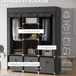 Garderobe Foldbart Stofskab, Foldeskab Med Lynlås, Non-Woven Stof, Mørkegrå, 125X43X162,5Cm