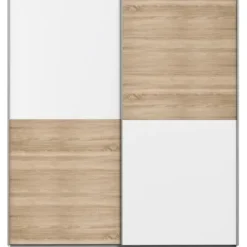 Garderobe med 2 skydelåger - Spånplade - Eg og hvid indretning - L 170,3 x D 61,2 x H 190,5 cm - ULOS Ek och vit dekor