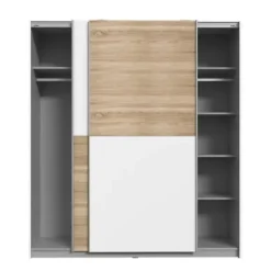 Garderobe med 2 skydelåger - Spånplade - Eg og hvid indretning - L 170,3 x D 61,2 x H 190,5 cm - ULOS Ek och vit dekor